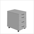Kontenerek biurowy K213 z 4 szufladami, na kółkach popielaty