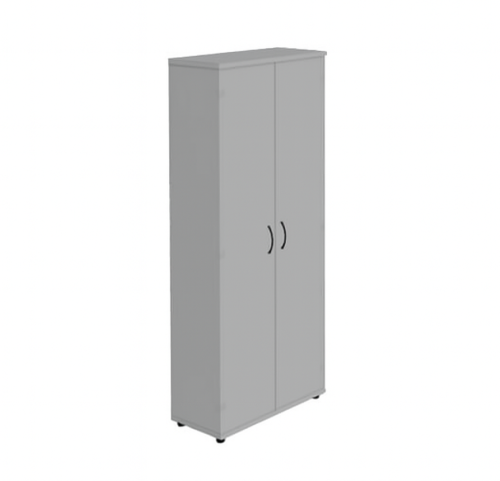 Szafa biurowa z drzwiczkami, zamykana, w kolorze popielatym.