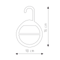 Rysunek techniczny plastikowego wieszaka okrągłego z haczykiem, o wymiarach 16 cm wysokości i 10 cm szerokości.