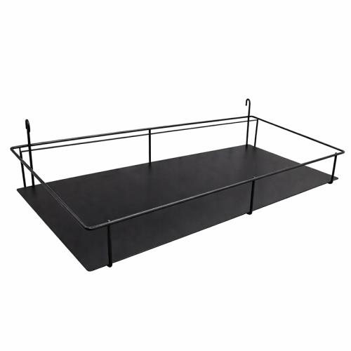 Metalowy kosz na kratę czarny z pełnym dnem, barierką  i hakami montażowymi